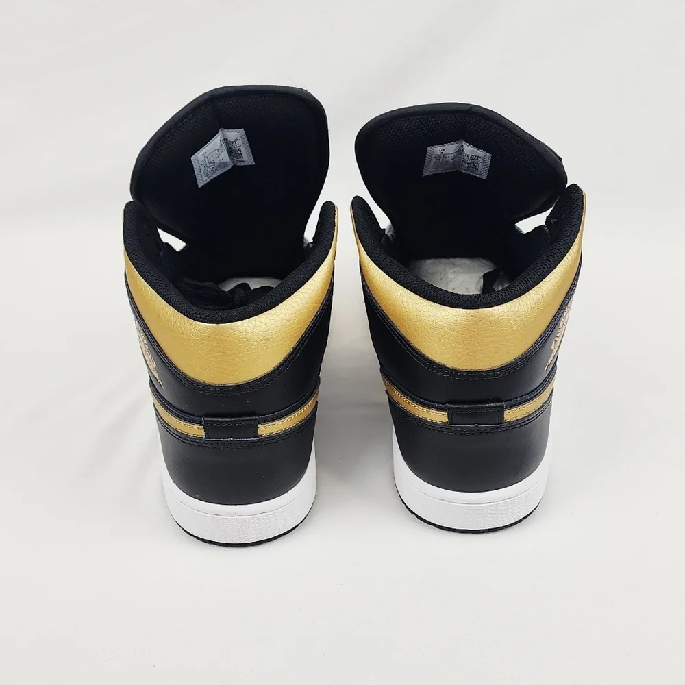 Air Jordan 1 Mid Sneakers Black/White/Metallic Gold